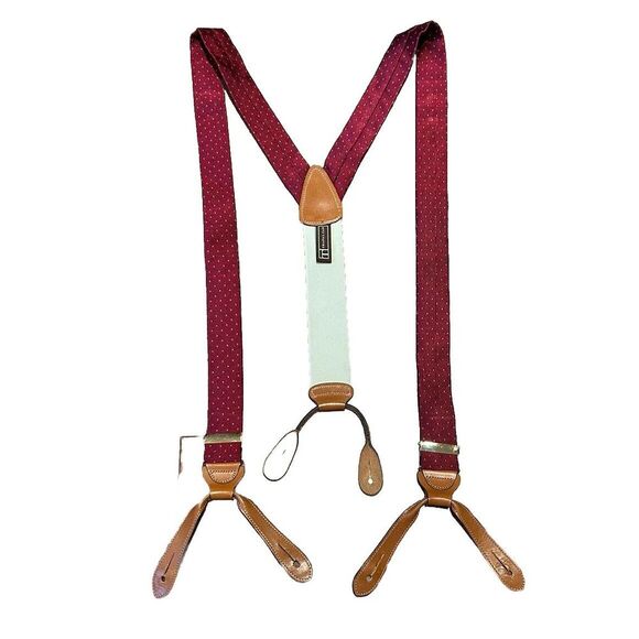 Trafalgar Other - Trafalgar Braces Men Maroon Suspenders Brass Hardware Leather Button Hook Classy